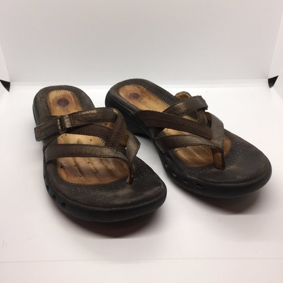 Clarks Pewter Bronze Leather Slip On  Sandals  6 - Picture 3 of 10